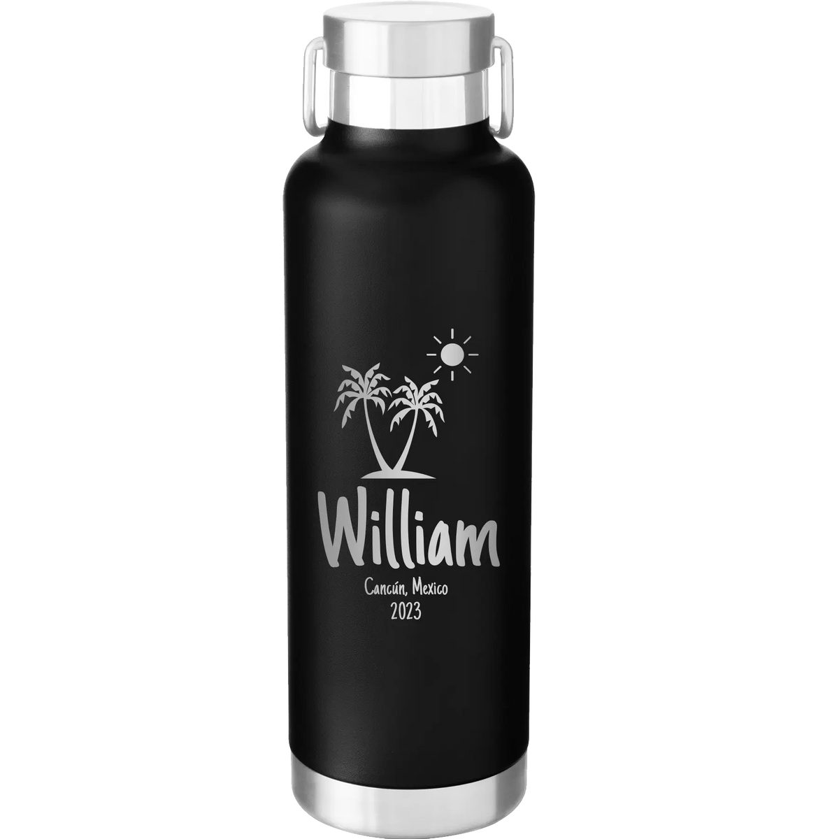 Personalized Palm Trees 24 oz Water Bottle - Black | Iconic Imprint