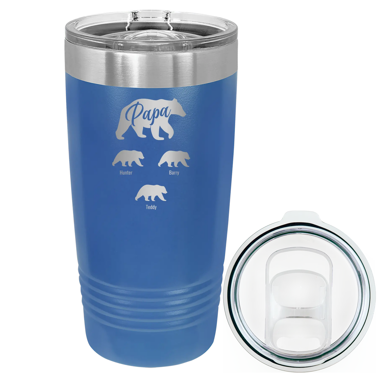 Personalized Papa Bear baby bears 20 oz Tumbler Royal Blue
