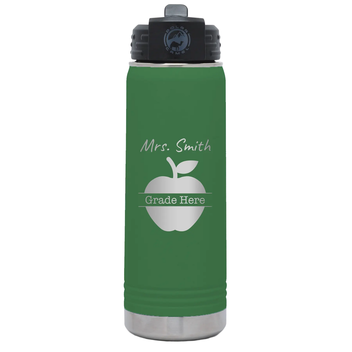 personalized-teacher-grade-20-oz-water-bottle-green-iconic-imprint