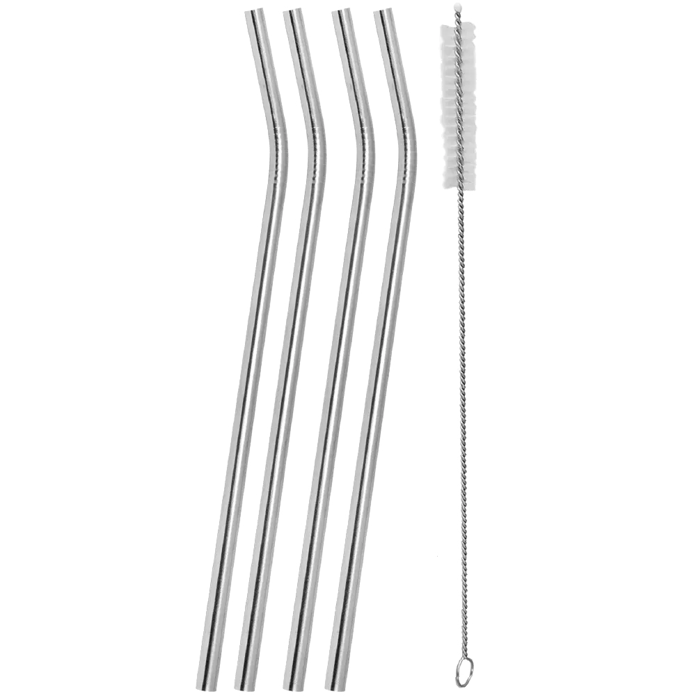 10" Stainless Straw Set of 4 with Cleaning Brush