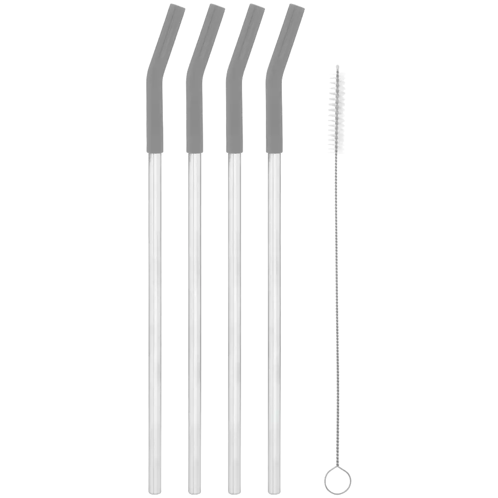 12" Stainless Straw with Silicon Tip Set of 4 & Cleaning Brush