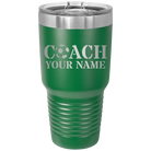 Personalized green 30 oz vacuum insulated tumbler with 'Soccer Coach' design