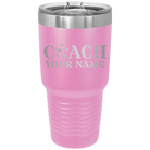 Personalized light purple 30 oz vacuum insulated tumbler with 'Soccer Coach' design