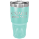 Personalized teal 30 oz vacuum insulated tumbler with 'Soccer Coach' design