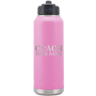 Personalized light purple 32 oz vacuum insulated water bottle with 'Soccer Coach' design