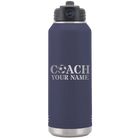 Personalized navy 32 oz vacuum insulated water bottle with 'Soccer Coach' design