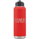 Personalized red 32 oz vacuum insulated water bottle with 'Soccer Coach' design