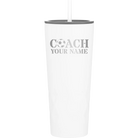 Personalized white 20 oz vacuum insulated tumbler with 'Soccer Coach' design