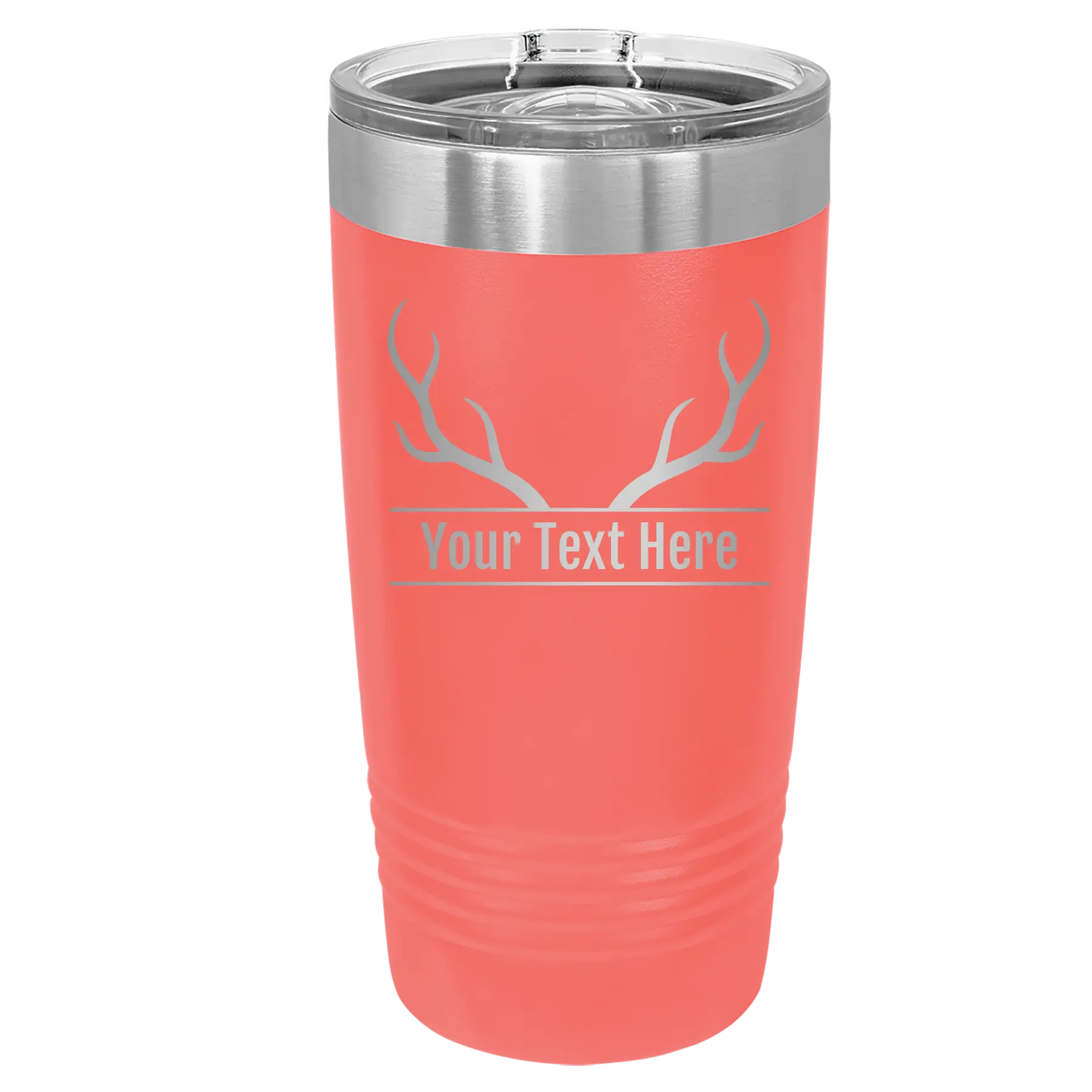 Personalized coral 20 oz vacuum insulated tumbler with 'Antler' design