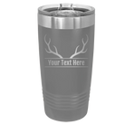 Personalized dark gray 20 oz vacuum insulated tumbler with 'Antler' design