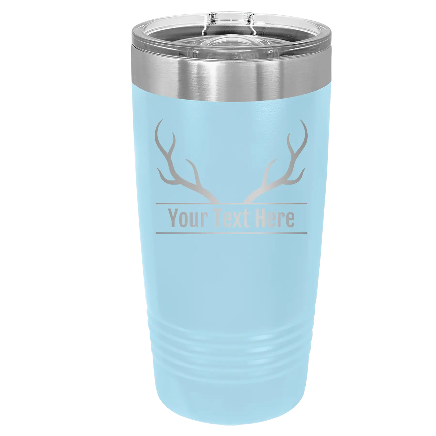 Personalized light blue 20 oz vacuum insulated tumbler with 'Antler' design