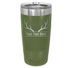 Personalized olive green 20 oz vacuum insulated tumbler with 'Antler' design