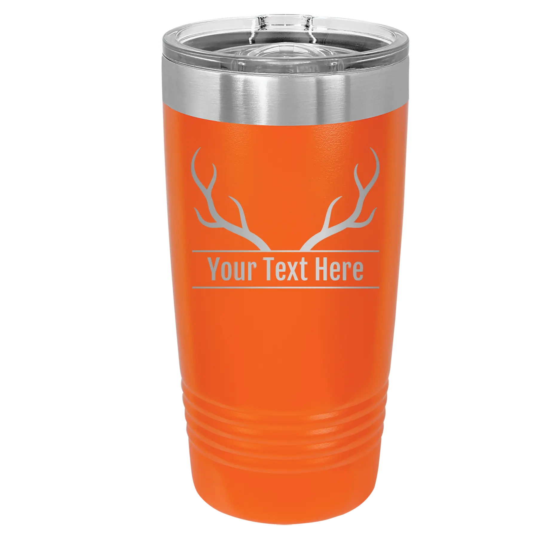 Personalized orange 20 oz vacuum insulated tumbler with 'Antler' design