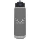 Personalized dark gray 20 oz vacuum insulated water bottle with 'Antler' design
