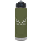 Personalized olive green 20 oz vacuum insulated water bottle with 'Antler' design