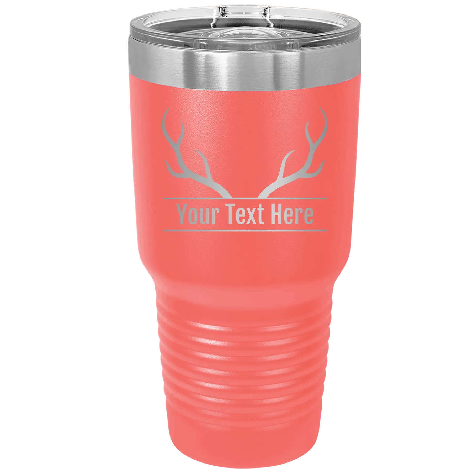 Personalized coral 30 oz vacuum insulated tumbler with 'Antler' design