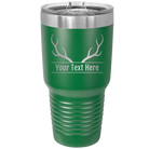 Personalized green 30 oz vacuum insulated tumbler with 'Antler' design