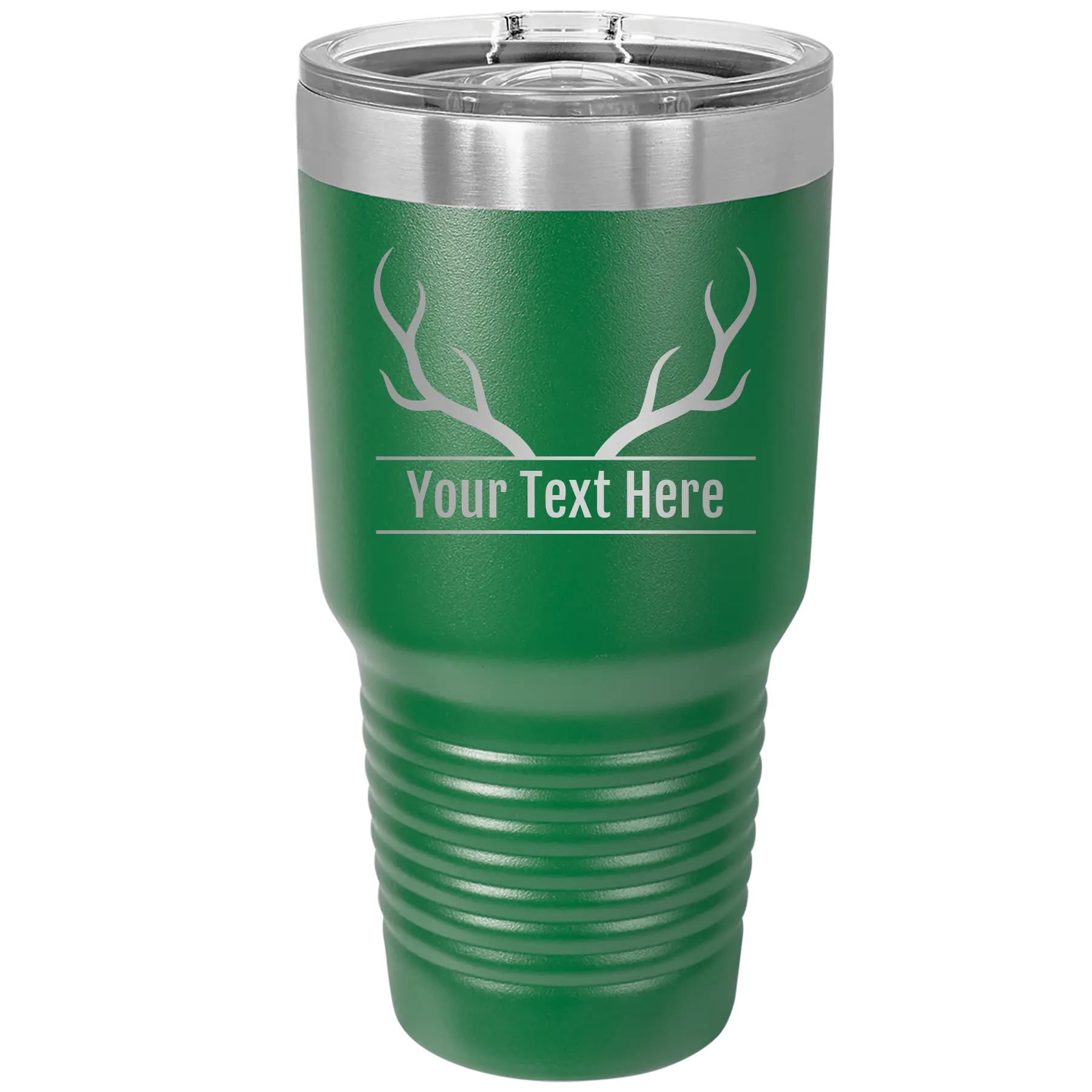 Personalized green 30 oz vacuum insulated tumbler with 'Antler' design