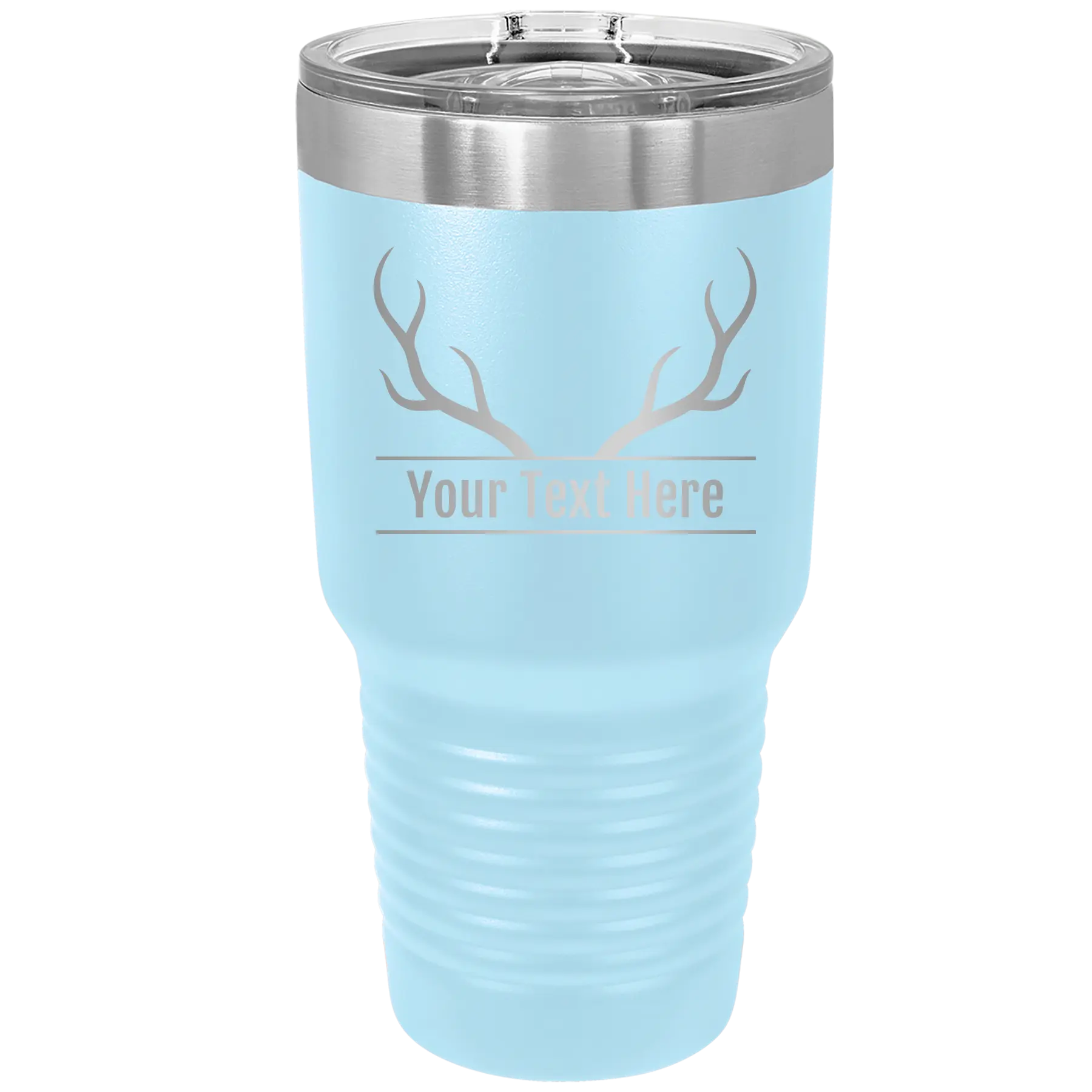 Personalized light blue 30 oz vacuum insulated tumbler with 'Antler' design