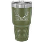 Personalized olive green 30 oz vacuum insulated tumbler with 'Antler' design