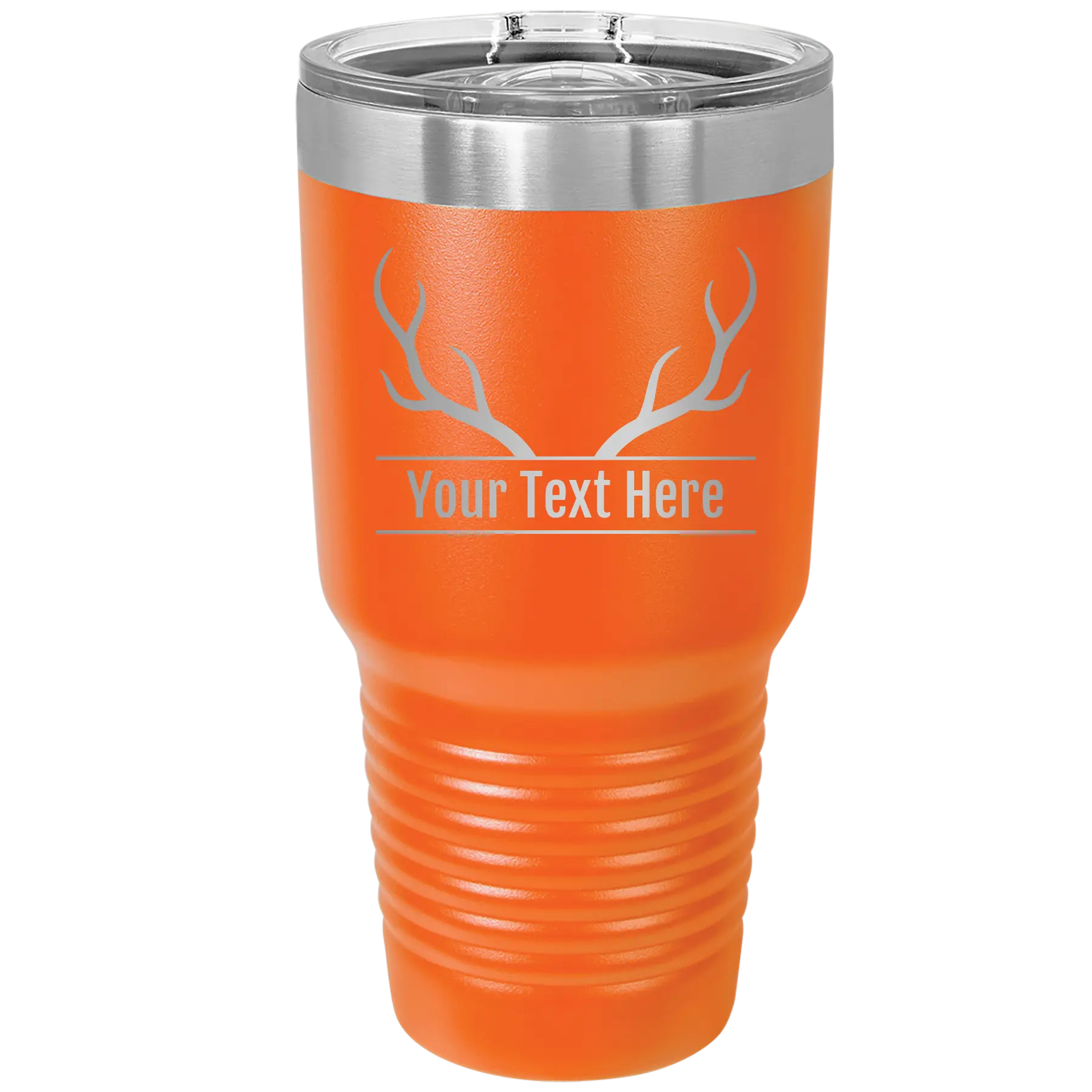 Personalized orange 30 oz vacuum insulated tumbler with 'Antler' design