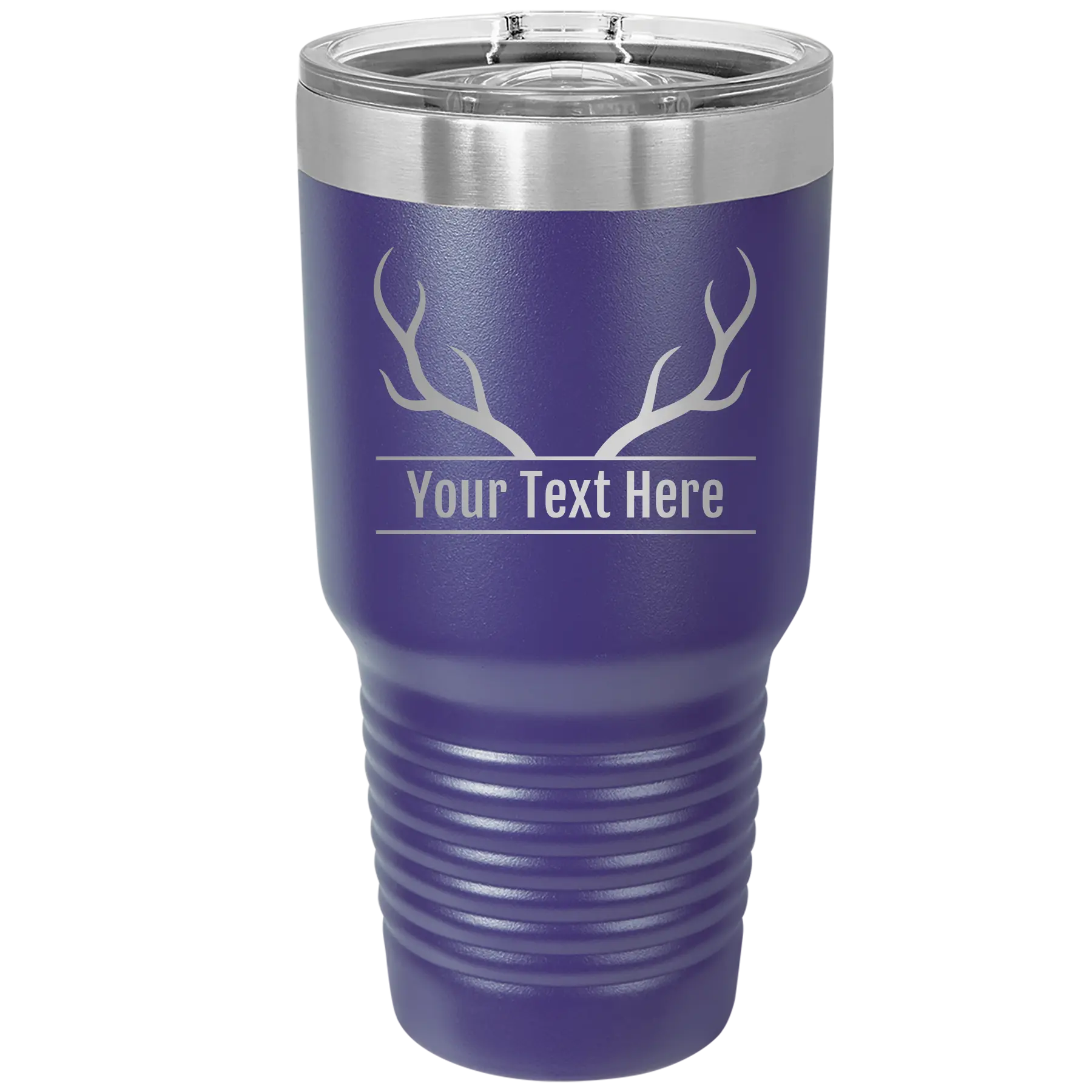 Personalized purple 30 oz vacuum insulated tumbler with 'Antler' design