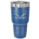Personalized royal blue 30 oz vacuum insulated tumbler with 'Antler' design