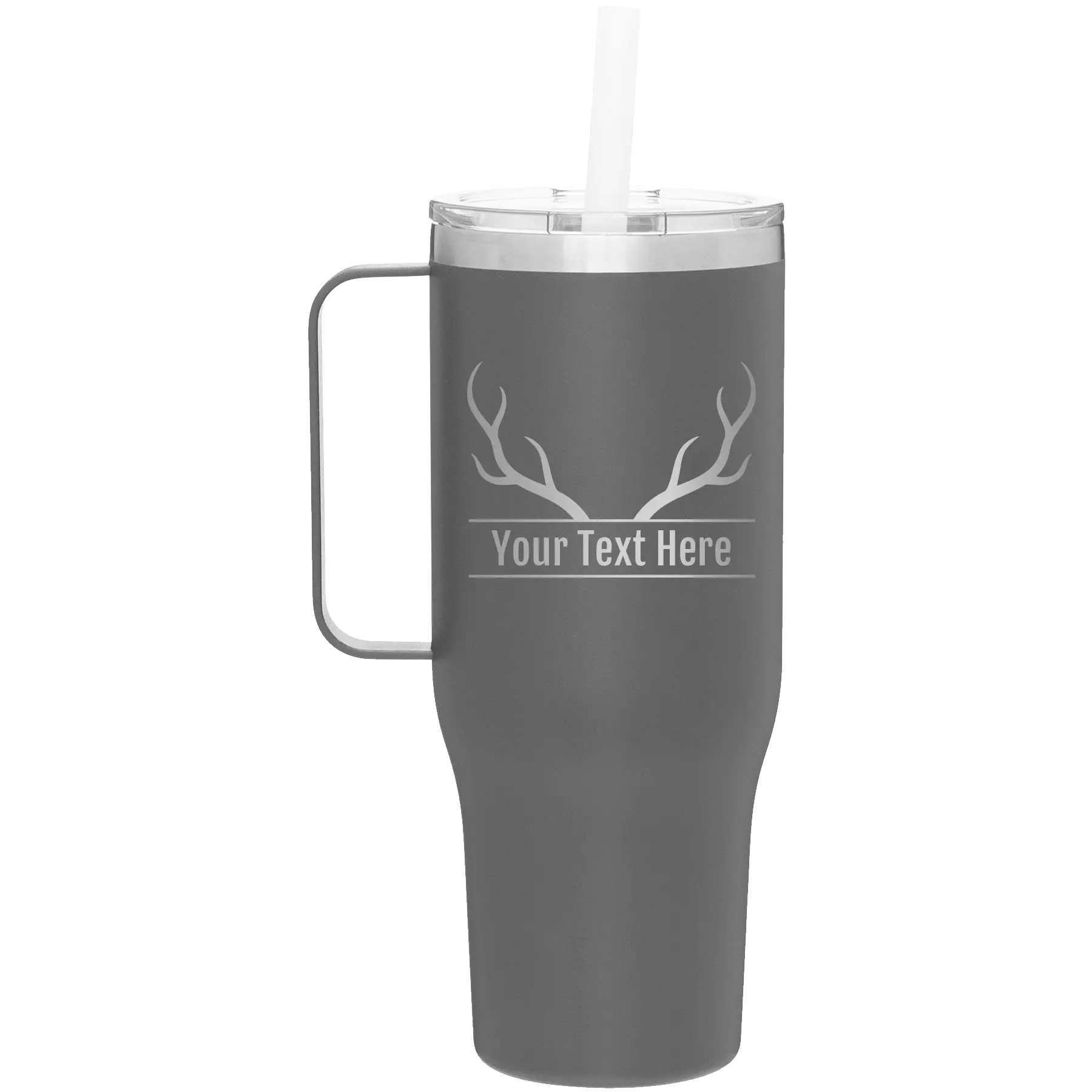 Personalized slate 40 oz vacuum insulated tumbler mug with 'Antler' design