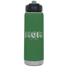 Personalized green 20 oz vacuum insulated water bottle with 'Mom Est' design