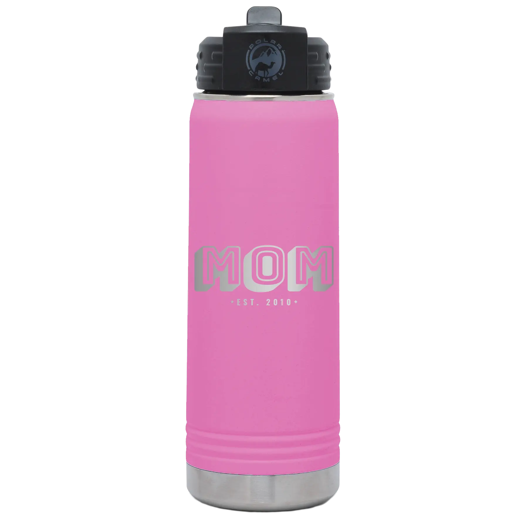 Personalized light purple 20 oz vacuum insulated water bottle with 'Mom Est' design