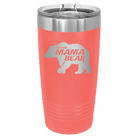 Laser etched coral 20 oz vacuum insulated tumbler with 'Beware Mama Bear' design