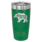 Laser etched green 20 oz vacuum insulated tumbler with 'Beware Mama Bear' design