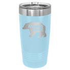 Laser etched light blue 20 oz vacuum insulated tumbler with 'Beware Mama Bear' design