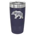 Laser etched navy 20 oz vacuum insulated tumbler with 'Beware Mama Bear' design