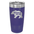 Laser etched purple 20 oz vacuum insulated tumbler with 'Beware Mama Bear' design