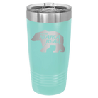 Laser etched teal 20 oz vacuum insulated tumbler with 'Beware Mama Bear' design
