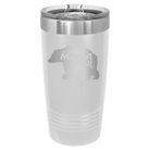 Laser etched white 20 oz vacuum insulated tumbler with 'Beware Mama Bear' design