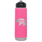 Laser etched pink 20 oz vacuum insulated water bottle with 'Beware Mama Bear' design