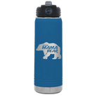 Laser etched royal blue 20 oz vacuum insulated water bottle with 'Beware Mama Bear' design