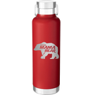 Laser etched red 24 oz vacuum insulated water bottle with 'Beware Mama Bear' design