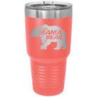 Laser etched coral 30 oz vacuum insulated tumbler with 'Beware Mama Bear' design
