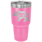 Laser etched pink 30 oz vacuum insulated tumbler with 'Beware Mama Bear' design