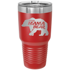 Laser etched red 30 oz vacuum insulated tumbler with 'Beware Mama Bear' design