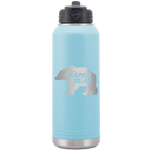 Laser etched light blue 32 oz vacuum insulated water bottle with 'Beware Mama Bear' design