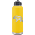 Laser etched yellow 32 oz vacuum insulated water bottle with 'Beware Mama Bear' design