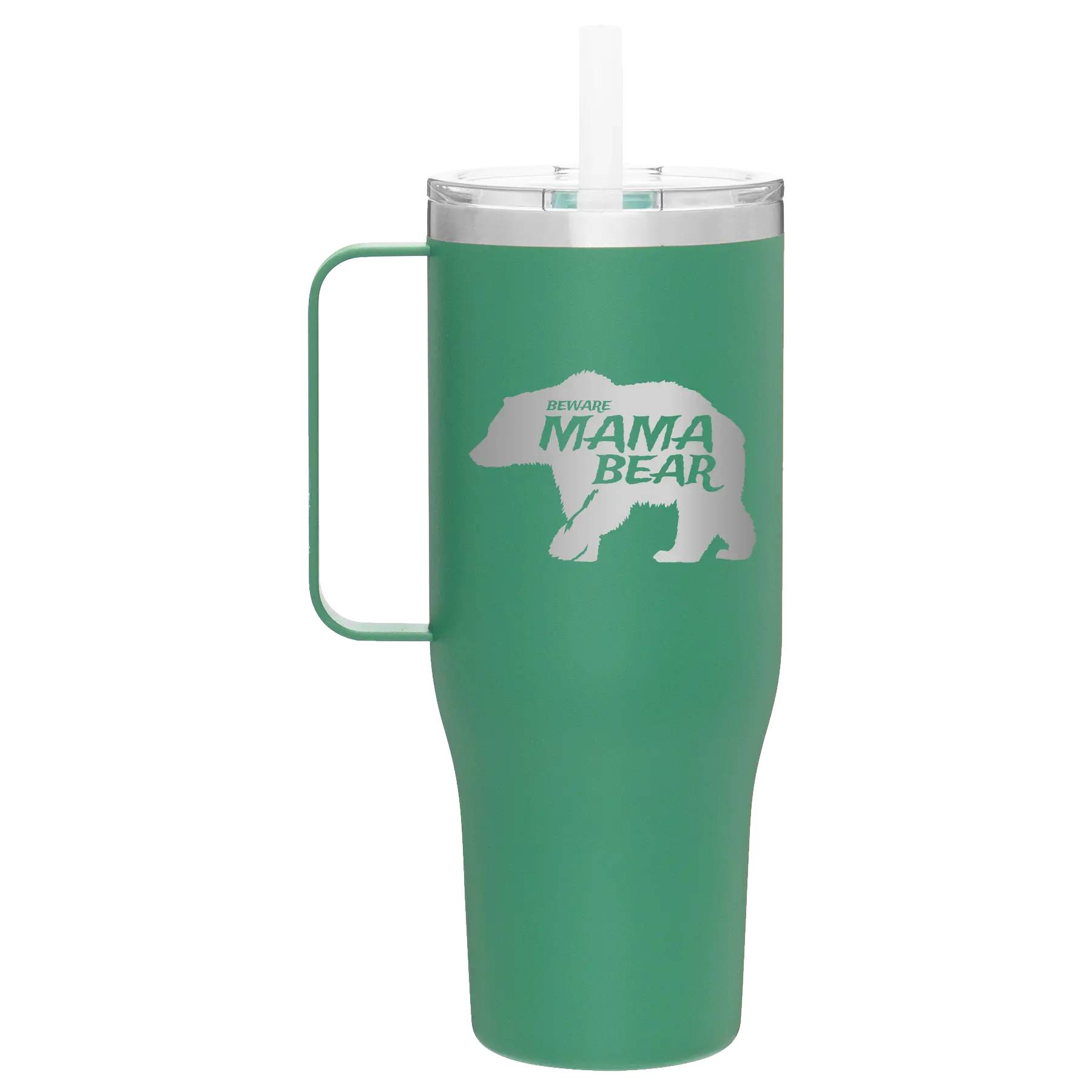 Laser etched forage 40 oz vacuum insulated tumbler mug with 'Beware Mama Bear' design