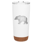 Laser etched white 20 oz vacuum insulated tumbler with 'Beware Mama Bear' design
