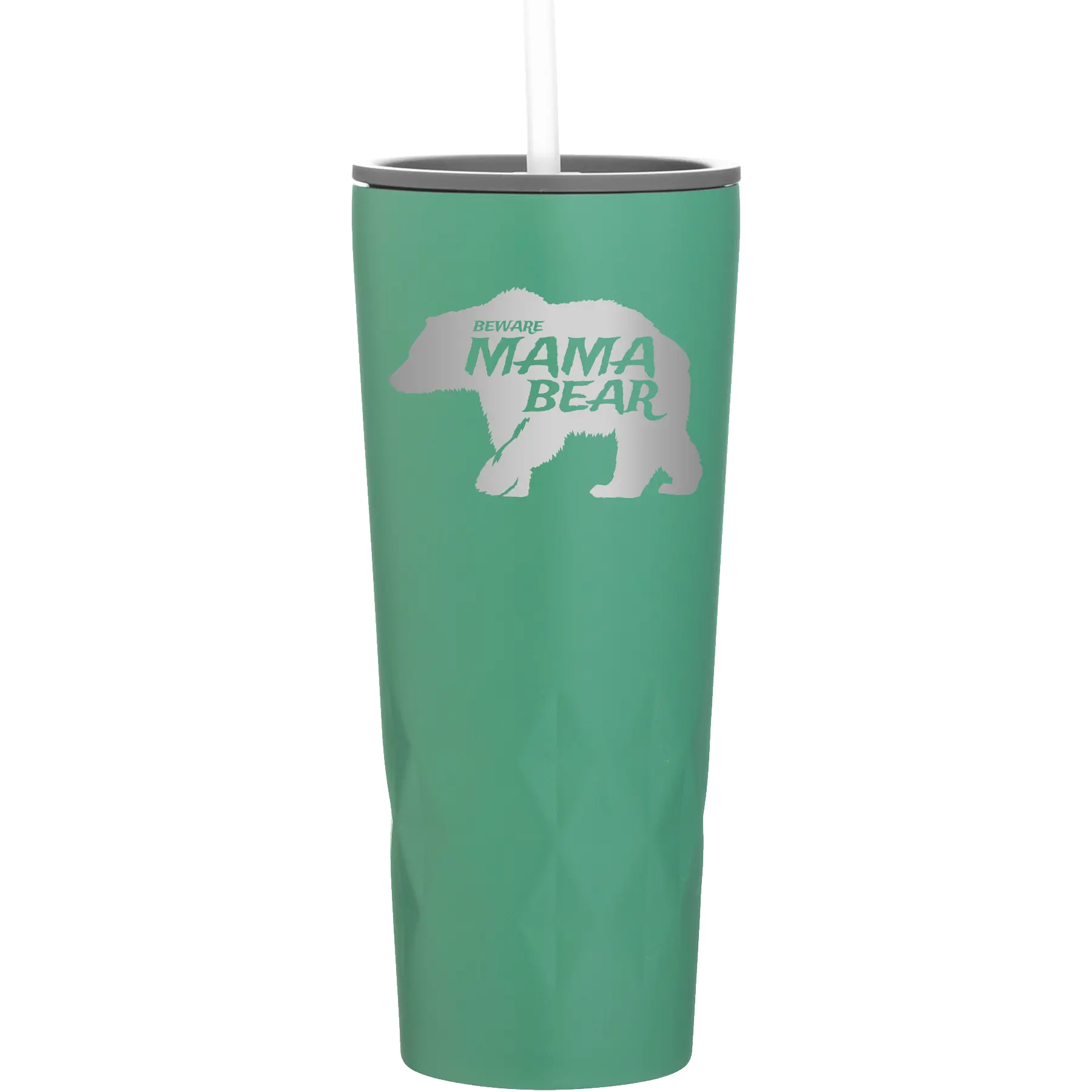 Laser etched forage 20 oz vacuum insulated tumbler with 'Beware Mama Bear' design