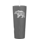 Laser etched slate 20 oz vacuum insulated tumbler with 'Beware Mama Bear' design