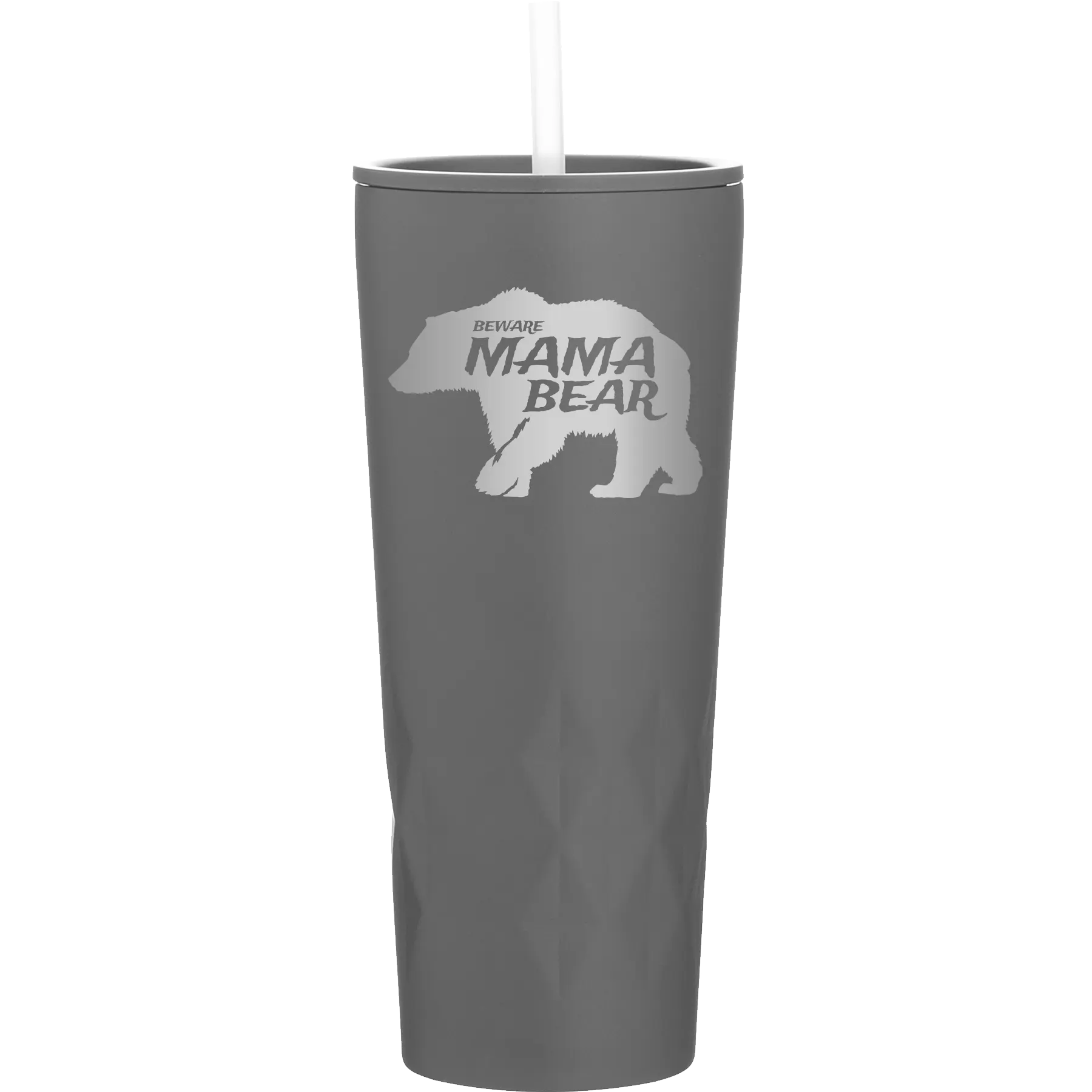 Laser etched slate 20 oz vacuum insulated tumbler with 'Beware Mama Bear' design